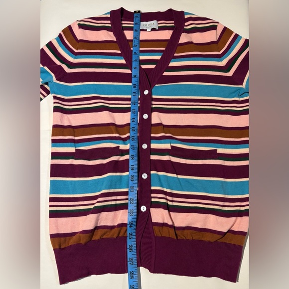 Olivia by Livro Colorful Striped cotton oversized knitwear cardigan XS preppy - Picture 5 of 7
